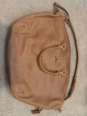 Tory Burch Camel/Tan Pebbled Leather Shoulder Bag with Top Handles